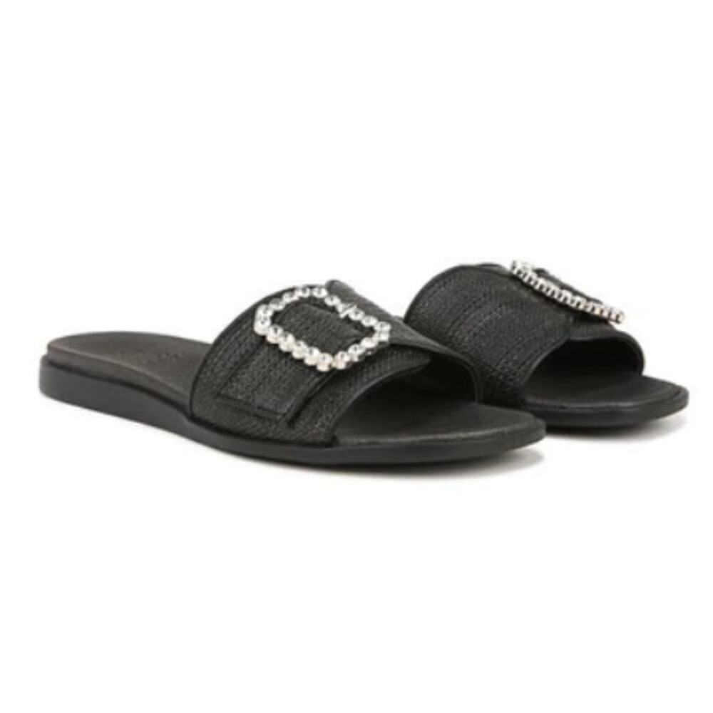 Naturalizer Women's Black Woven Olivia Straw Slide Sandals Size 8W